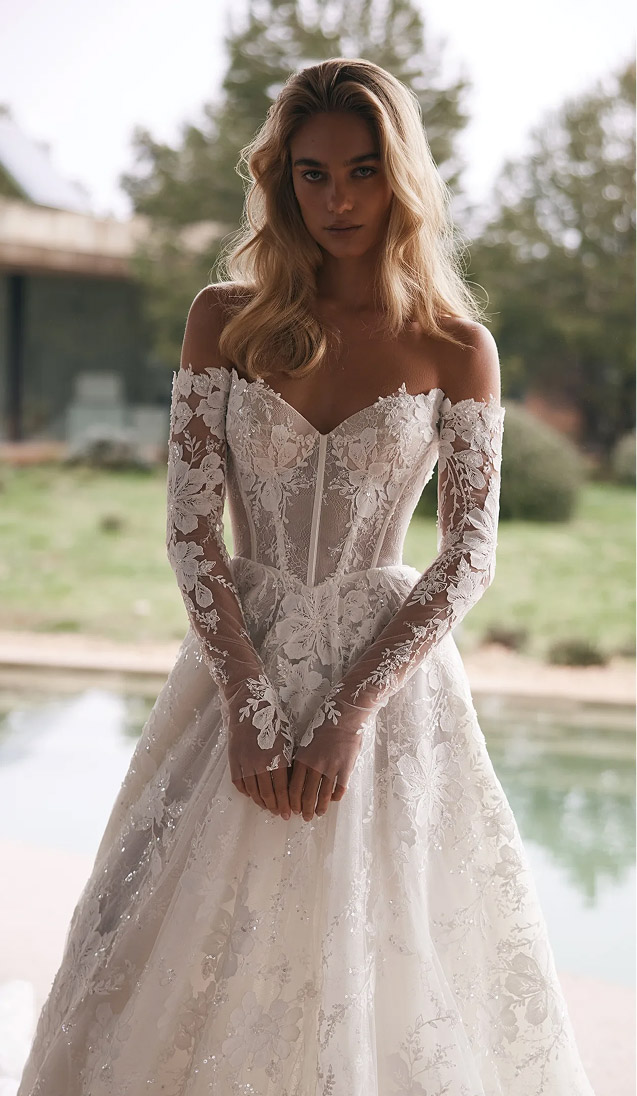 Model wearing an A-line gown
