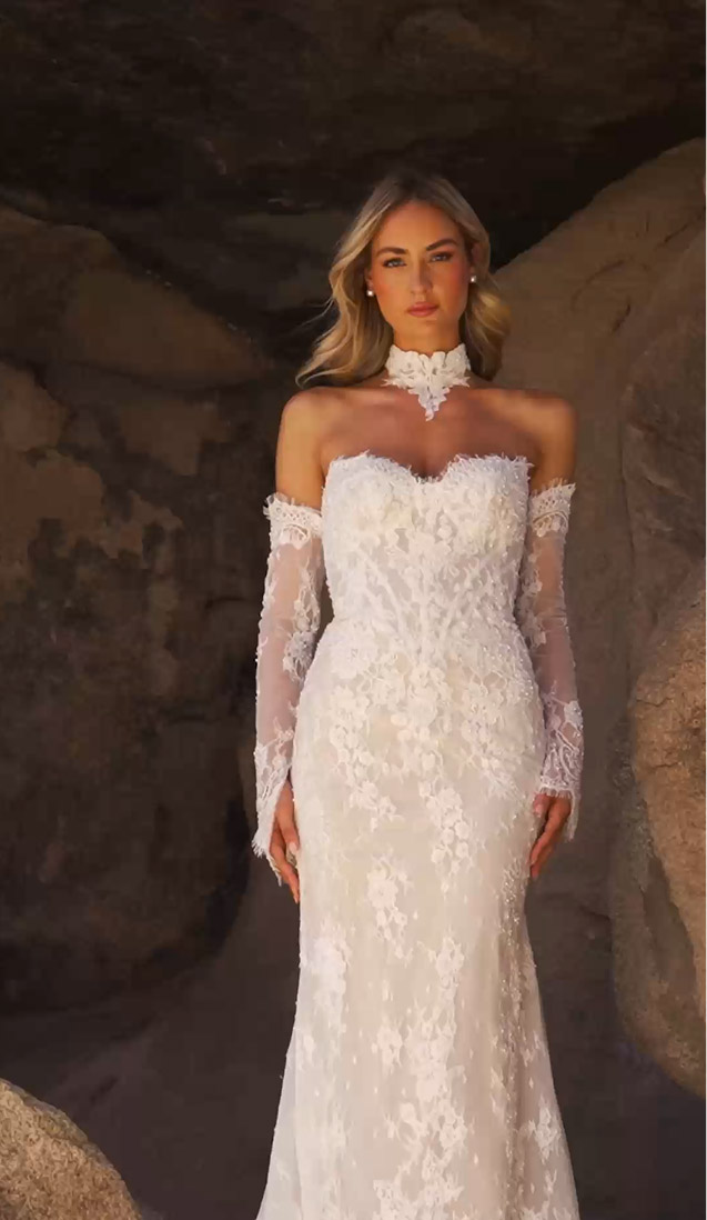 Model wearing a sheath gown